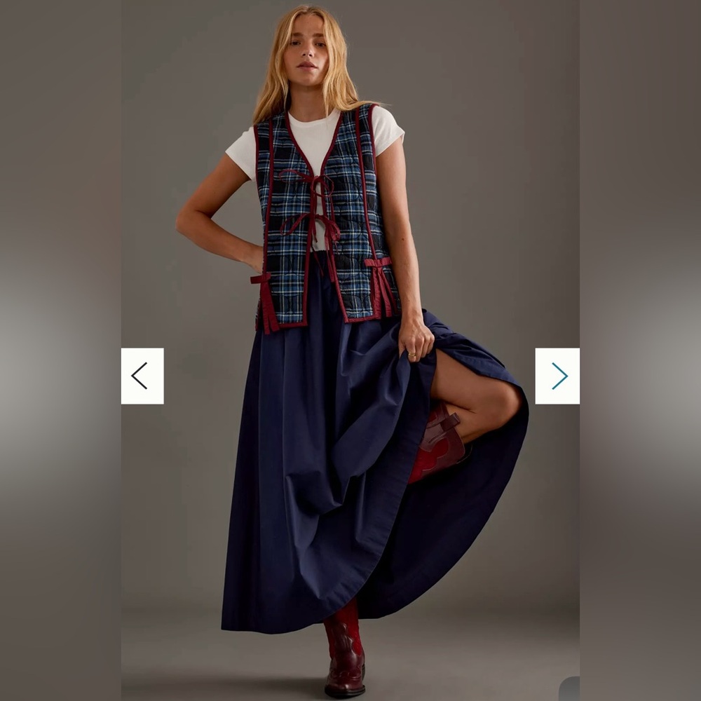 Damson Madder Anthropologie Alva Bow Gilet Vest Quilted Utility Blue Maroon 14